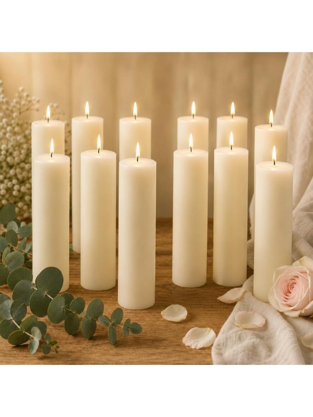 Bulk Unscented Ivory Pillar Candles - 12 Pack, 2x8 Inch Paraffin Wax Decor